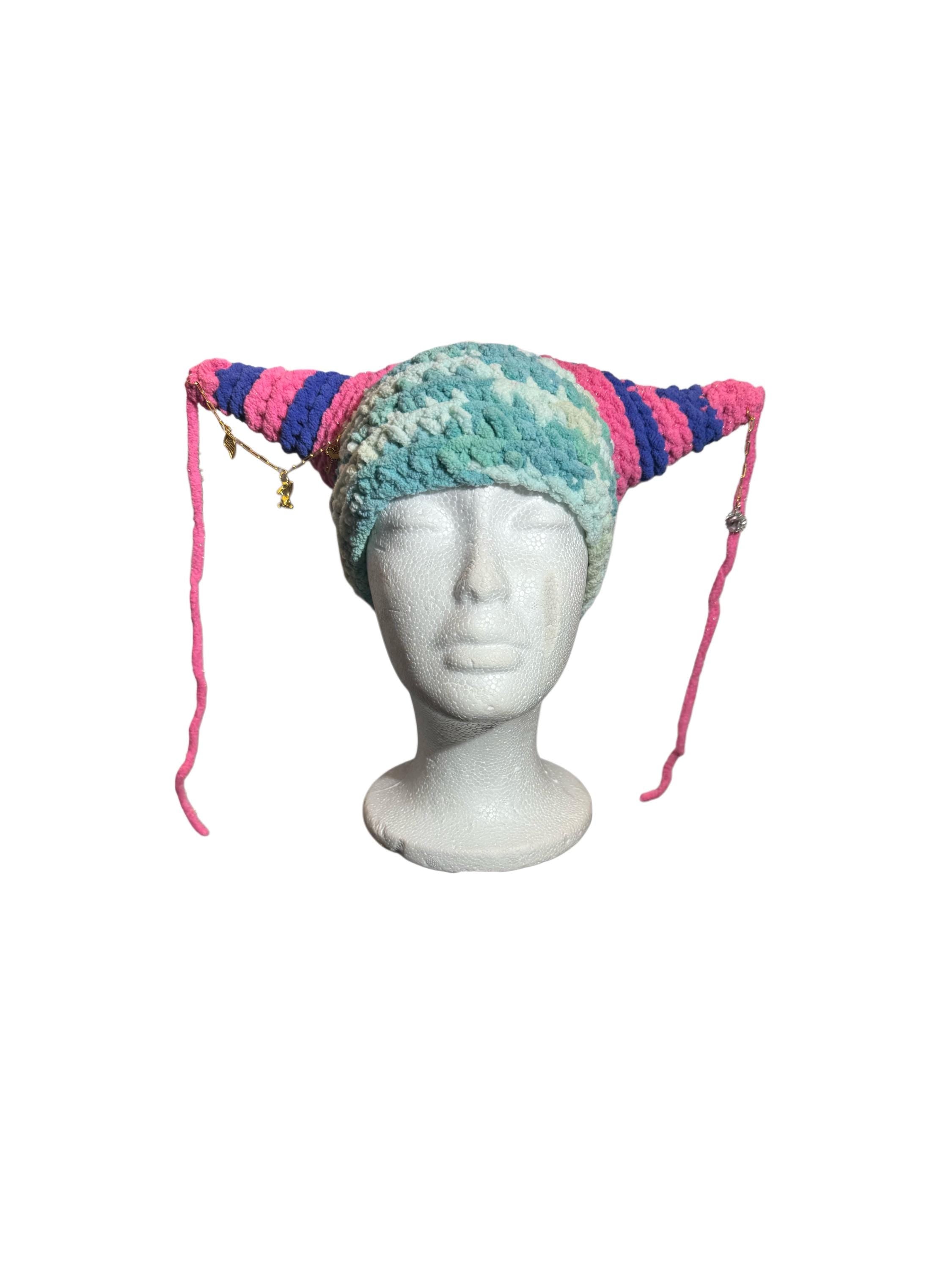 Seafoam Pink Striped Horn Hat