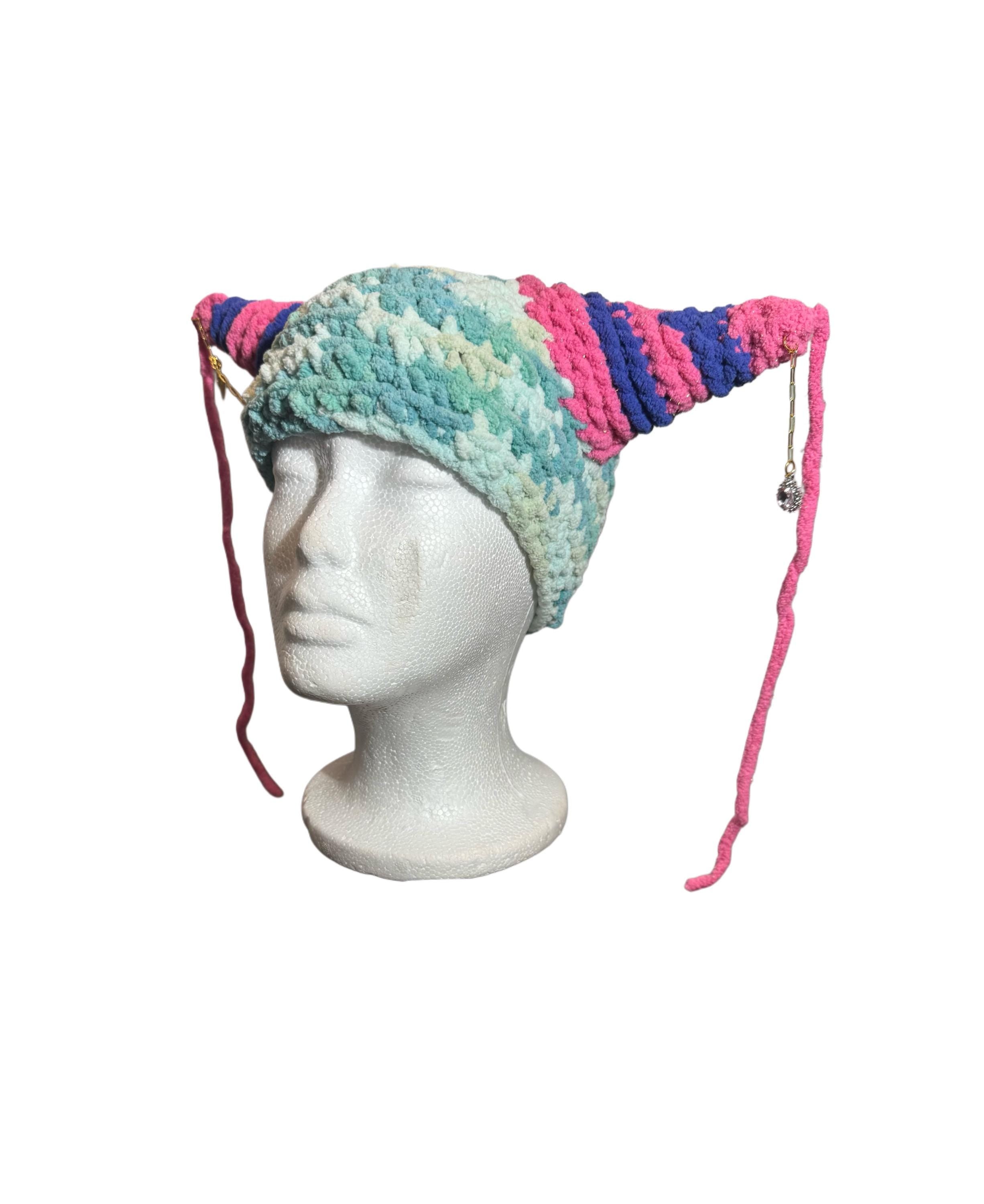 Seafoam Pink Striped Horn Hat
