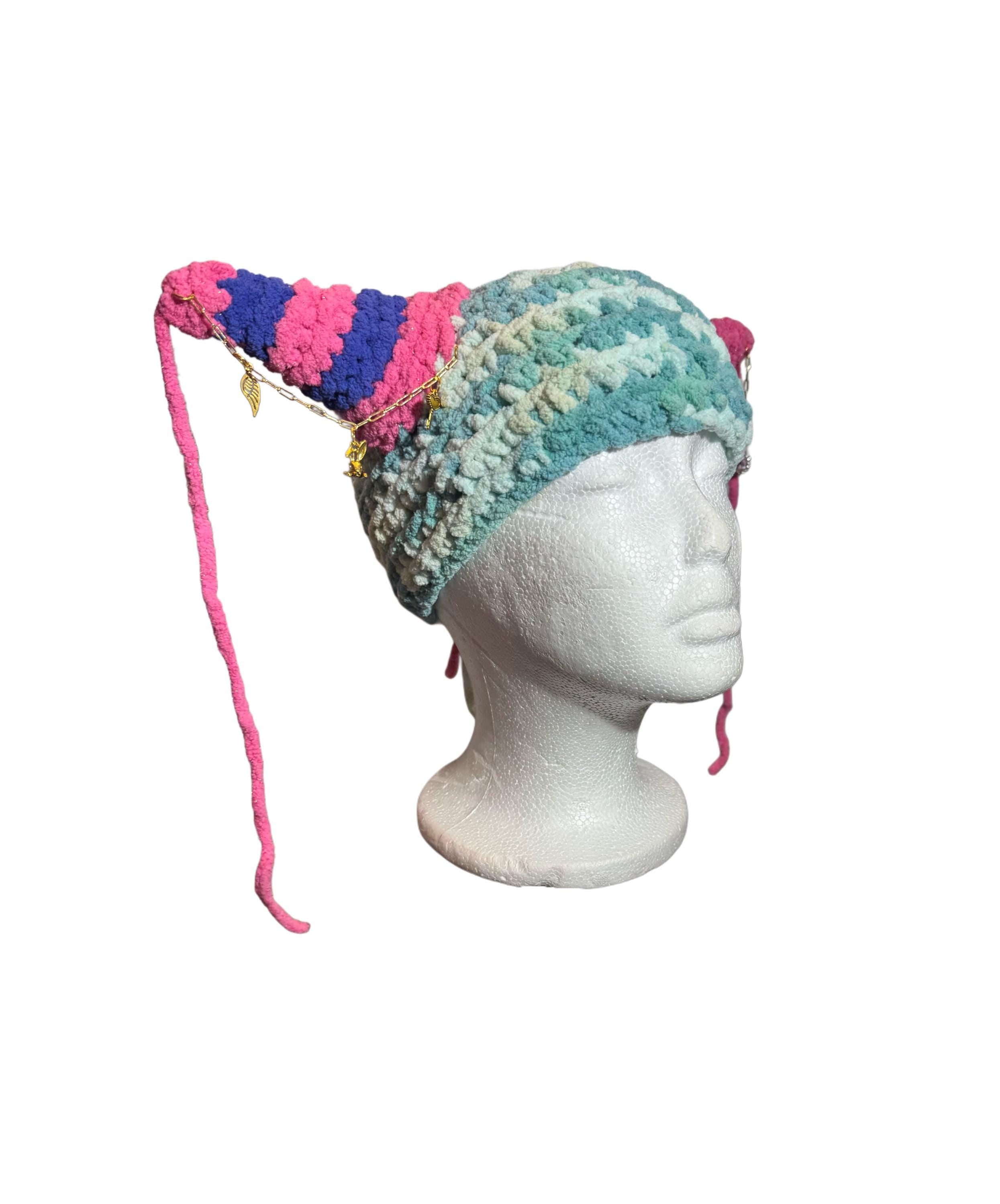 Seafoam Pink Striped Horn Hat