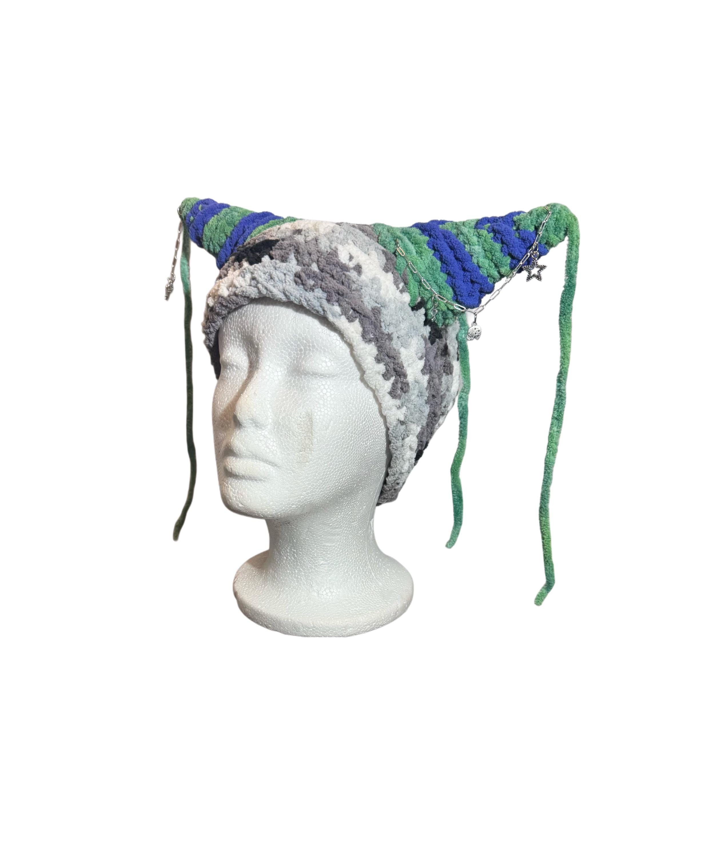 Blugreen Striped Horn Hat